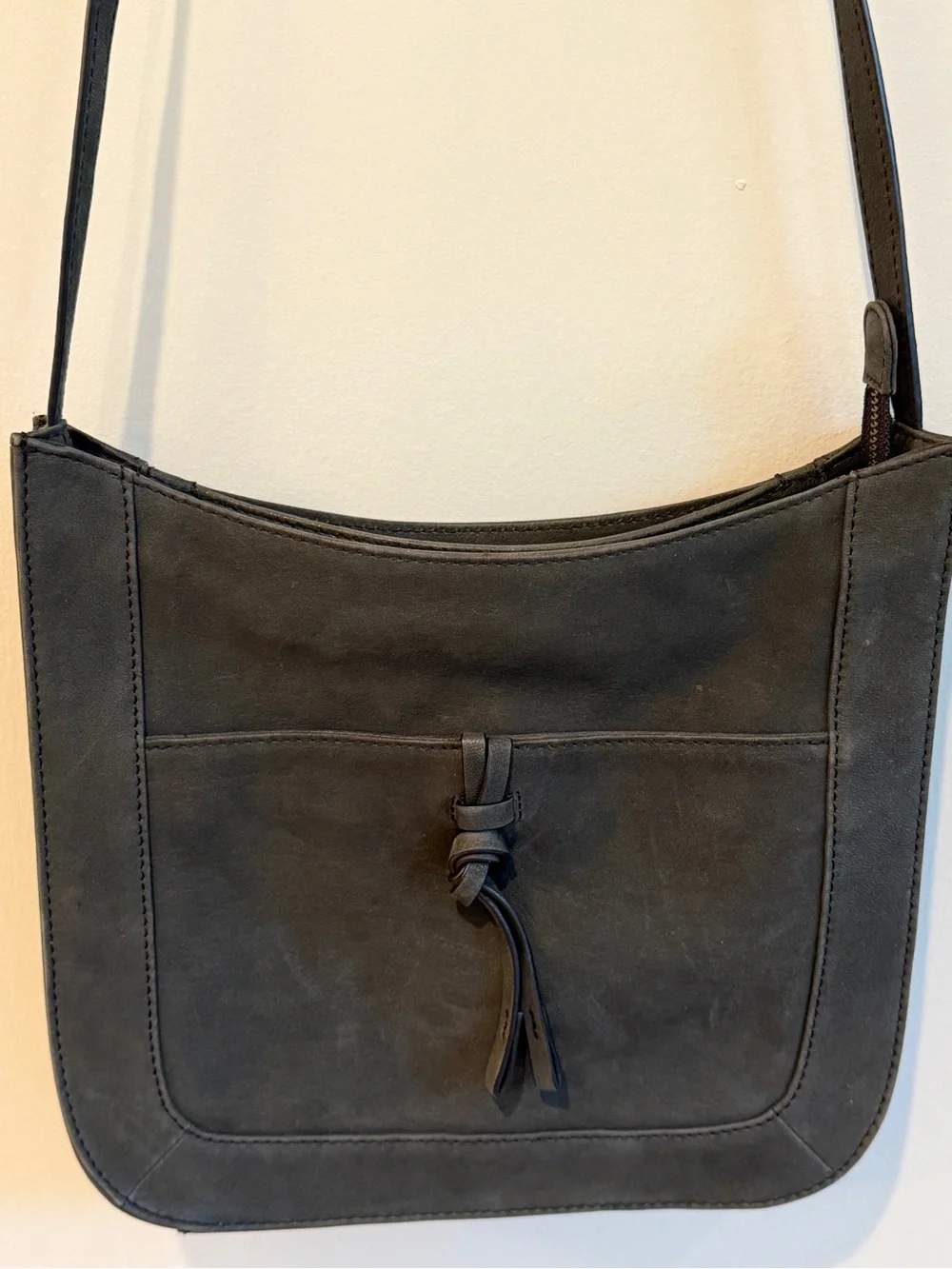 Lucky Brand Dark Charcoal Gray Leather Crossbody Bag